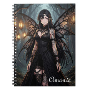 Gothic Anime Fairy Girl in Enchanted Forest Notebook