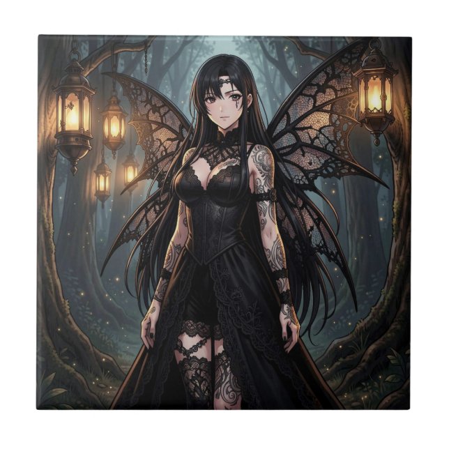 Gothic Anime Fairy Girl in Enchanted Forest Tile (Front)
