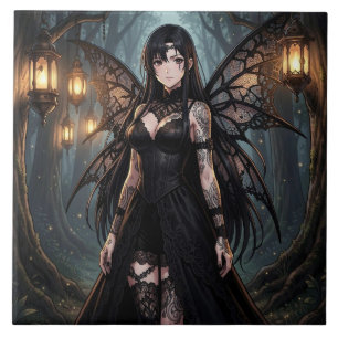 Gothic Anime Fairy Girl in Enchanted Forest Tile