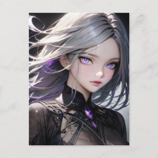 Gothic Anime Girl with Violet Eyes Halloween Holiday Postcard