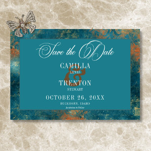 Gothic Antique Teal Gold Damask Wedding Save The Date