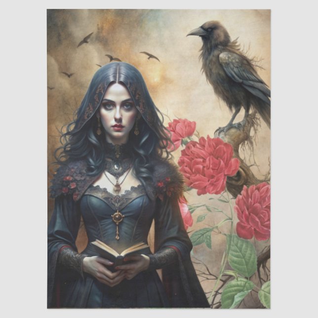 Gothic Arcana Tarot Reader & Raven Fantasy  Tissue Paper (Front)