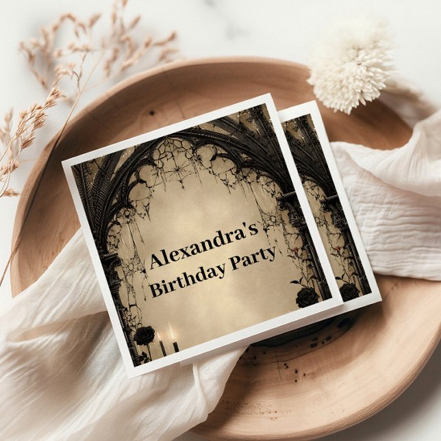 Gothic Arch Black Rose Birthday Napkin (Creator Uploaded)