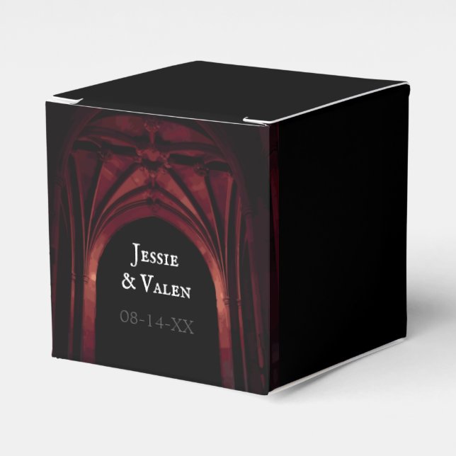 Gothic Arch Elegant Wedding Black Red Favor Box (Front Side)