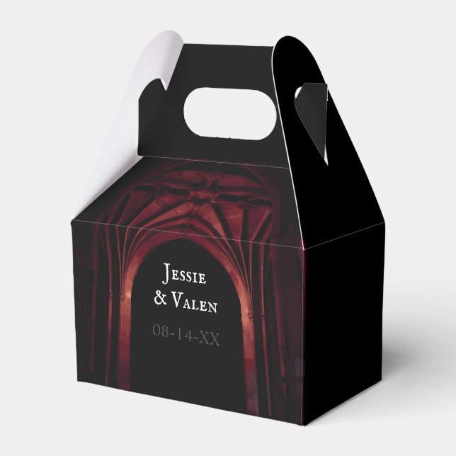 Gothic Arch Elegant Wedding Dark Black Red Favor Box (Front Side)