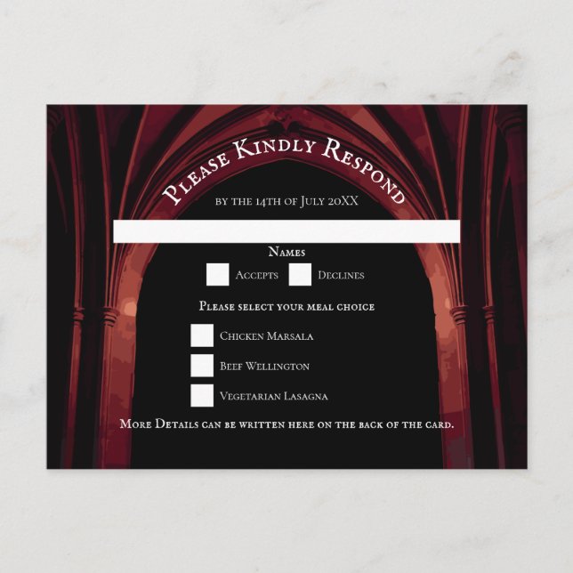 Gothic Arch Elegant Wedding Dark Black Red Holiday Postcard (Front)