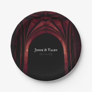 Gothic Arch Elegant Wedding Dark Black Red Paper Plate