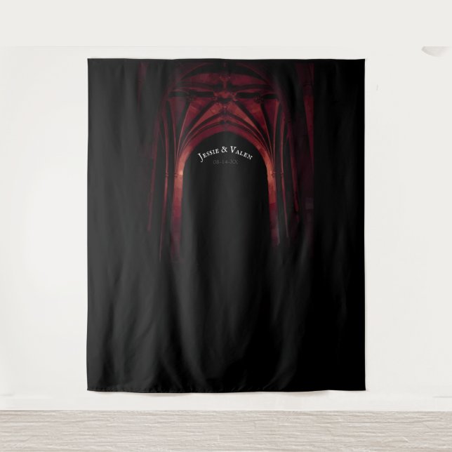 Gothic Arch Elegant Wedding Dark Black Red Tapestry (Front)