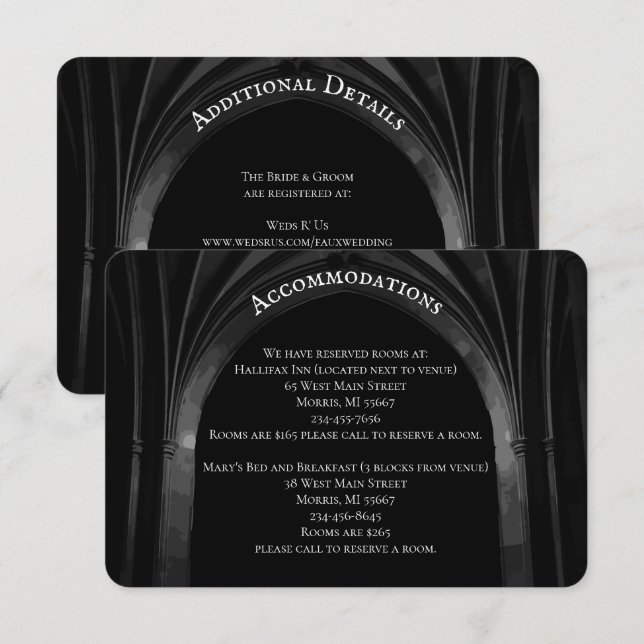 Gothic Arch Elegant Wedding Dark Black & White Enclosure Card (Front/Back)