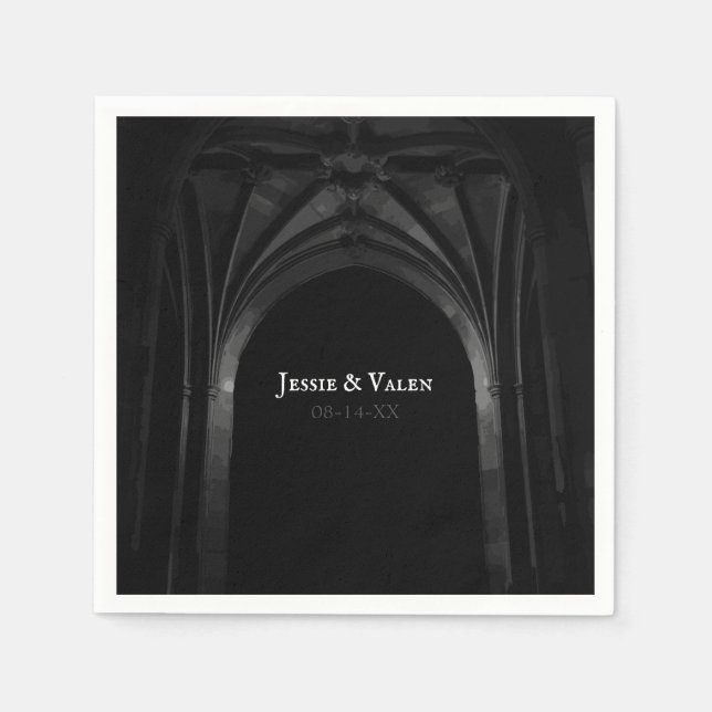 Gothic Arch Elegant Wedding Dark Black & White Napkin (Front)