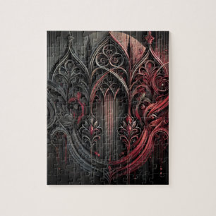 Gothic Arched Art Puzzle – Intricate Black and Red