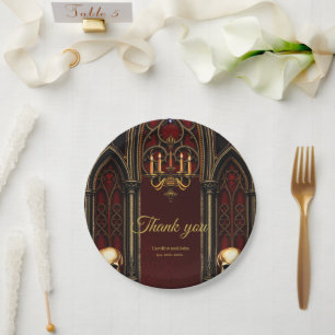 Gothic Archway with Skulls.  Paper Plate
