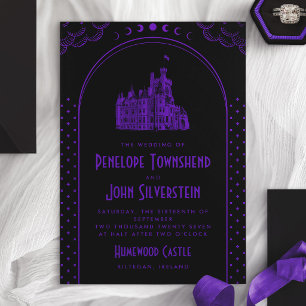 Gothic Art Deco Purple Black Castle Wedding Invitation