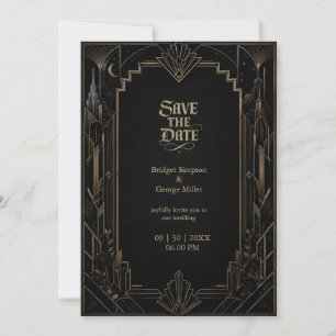 Gothic Art Deco Skyline Rose Wedding  Invitation