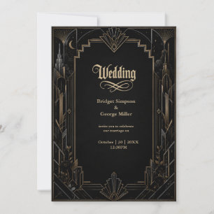 Gothic Art Deco Skyline Rose Wedding  Invitation