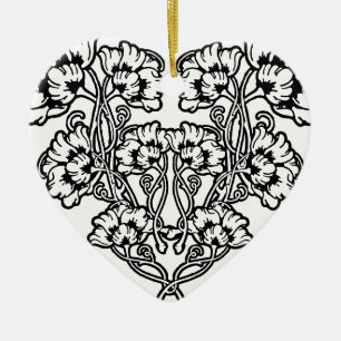 Gothic Art Nouveau Flower Heart Ceramic Ornament