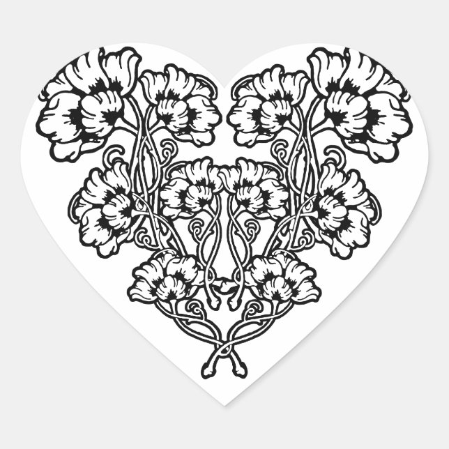Gothic Art Nouveau Flower Heart Sticker (Front)