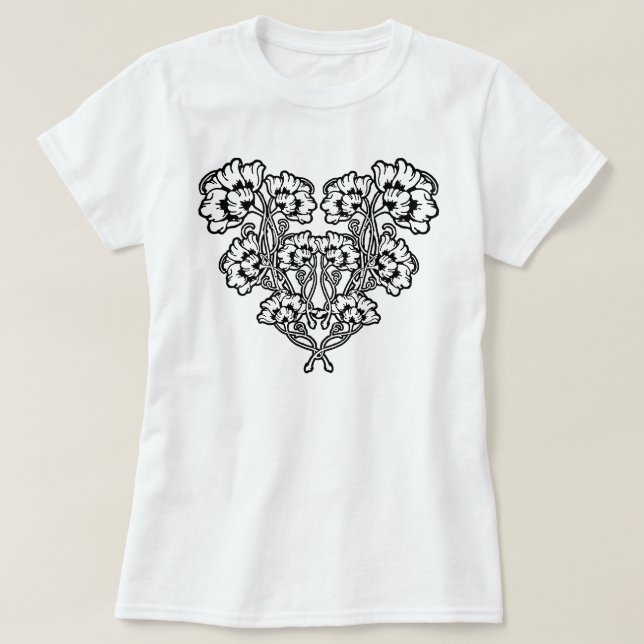 Gothic Art Nouveau Flower Heart T-Shirt (Design Front)