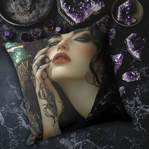 Gothic Art Nouveau Woman Throw Pillow