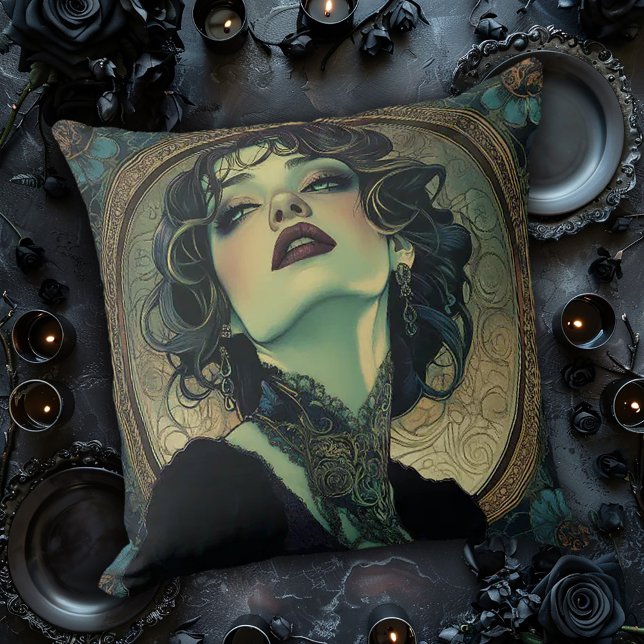 Gothic Art Nouveau Woman Throw Pillow (Creator Uploaded)