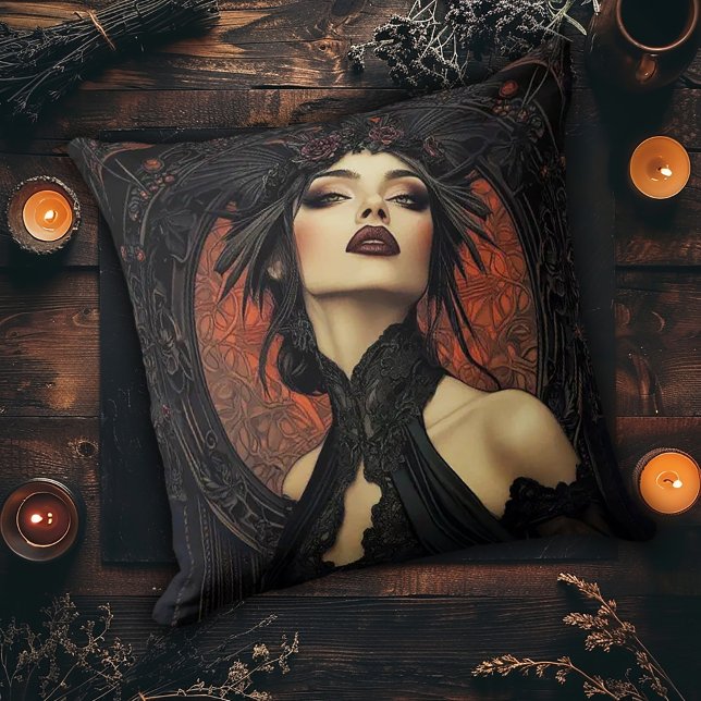Gothic Art Nouveau Woman Throw Pillow (Creator Uploaded)