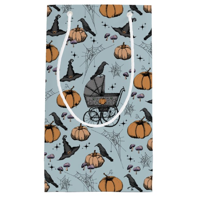 Gothic Baby Carriage Halloween Blue Small Gift Bag (Front)
