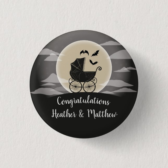 Gothic Baby Shower Halloween Carriage 1 Inch Round Button (Front)
