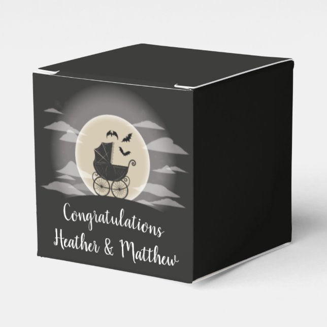 Gothic Baby Shower Halloween Carriage Favor Box (Front Side)