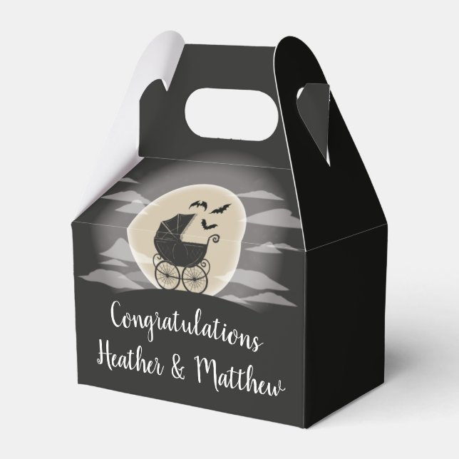 Gothic Baby Shower Halloween Carriage Favor Box (Front Side)