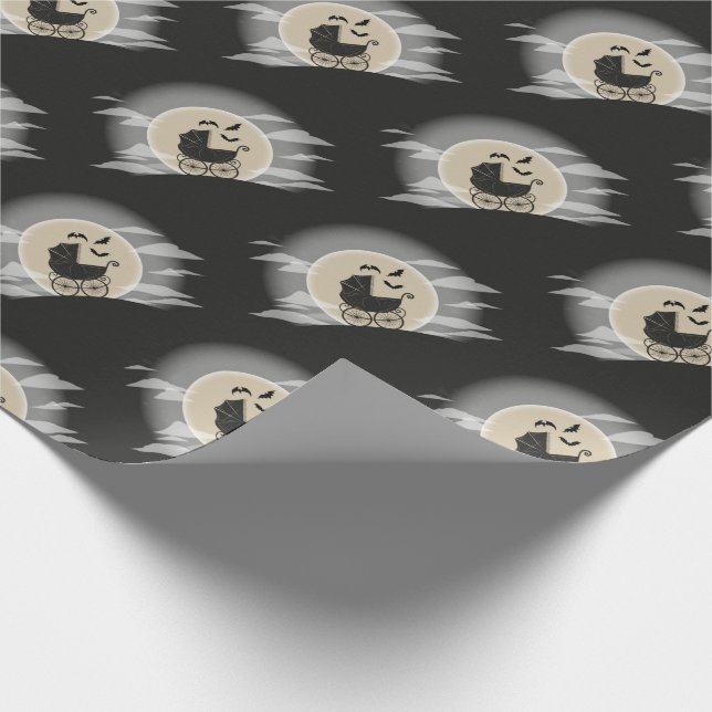 Gothic Baby Shower Halloween Carriage Wrapping Paper (Corner)