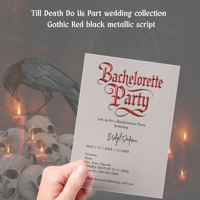 gothic bachelorette party - Red Metallic Script Acrylic Invitations (Creator Uploaded)