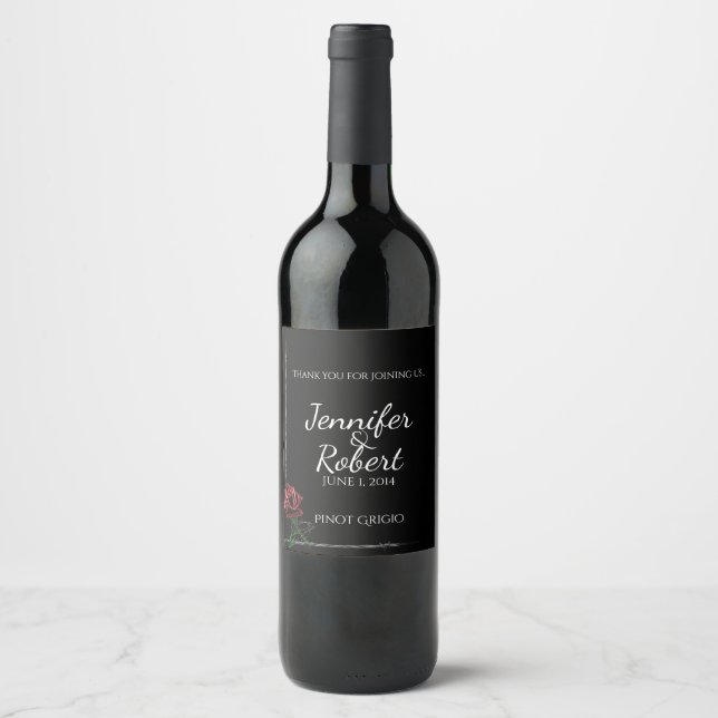 Gothic Barbed Wire and Rose Wedding Wine Label (Front)