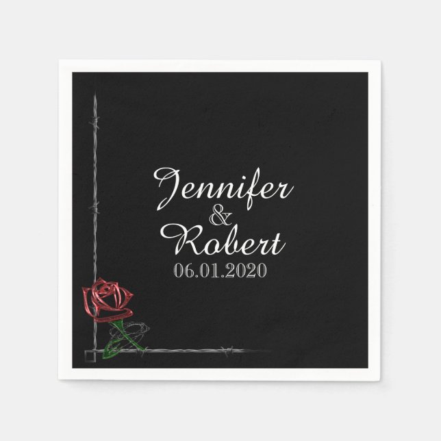 Gothic Barbed Wire on Rose Wedding Napkin (Front)
