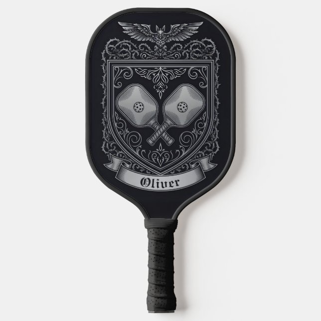 Gothic Baroque Heraldic Crest with Bat Pickleball Paddle (Front)