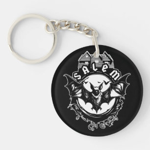 Gothic Bat And Salem Witch House Keychain