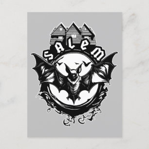 Gothic Bat And Salem Witch House Postcard