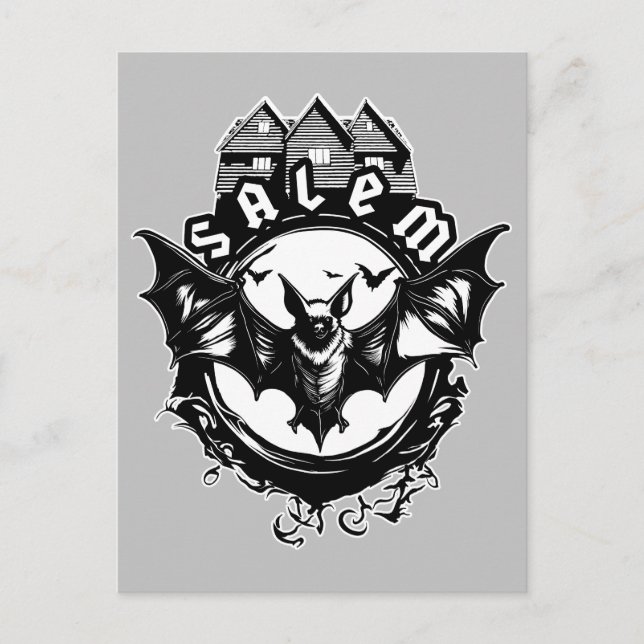 Gothic Bat And Salem Witch House Postcard (Front)