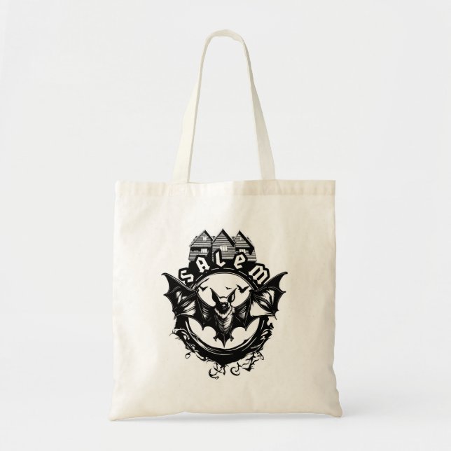 Gothic Bat And Salem Witch House Tote Bag (Front)