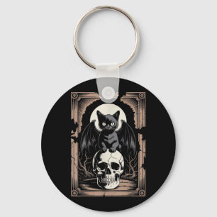 Gothic Bat Cat Skull Goth Black Metal Horror Cat Keychain