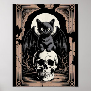 Gothic Bat Cat Skull Goth Black Metal Horror Cat Poster