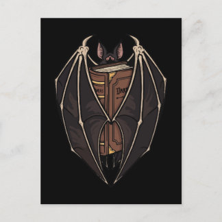 Gothic Bat Reading Dark Spell Book Postcard