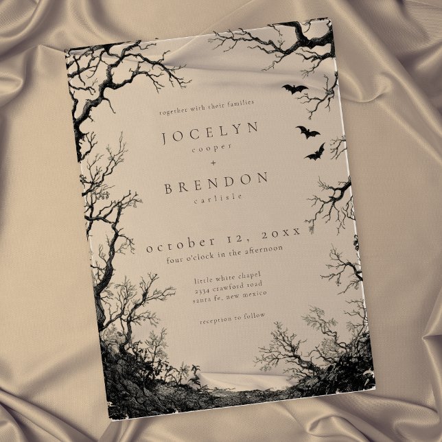 Gothic Bat Tree Engraving Black Wedding Acrylic Invitations (Creator Uploaded)