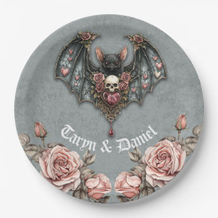 Gothic Bat Wedding Paper Plate