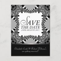 Gothic Batik Save the Date Black + Silver Postcard