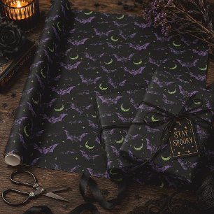 Gothic Bats & Crescent Moons Halloween Wrapping Paper