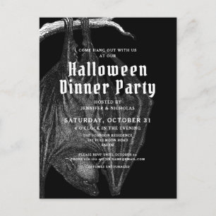 Gothic Bats Halloween Dinner Party Invitation Postcard