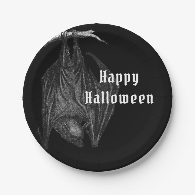 Gothic Bats Happy Halloween Party Paper Plate (Front)