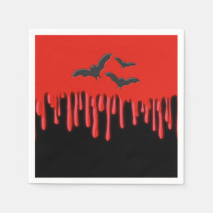 Gothic Bats & Red Dripping Blood Halloween Party Napkin