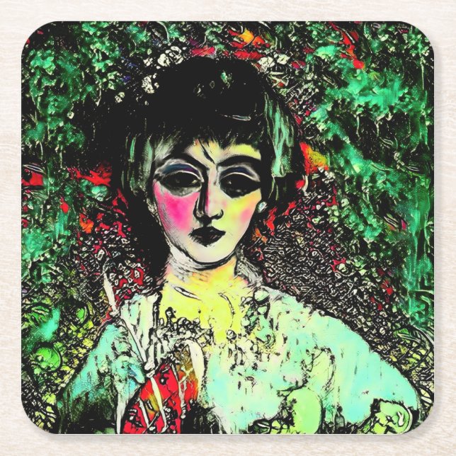 Gothic Beauty Portrait  Square Paper Coaster (Front)