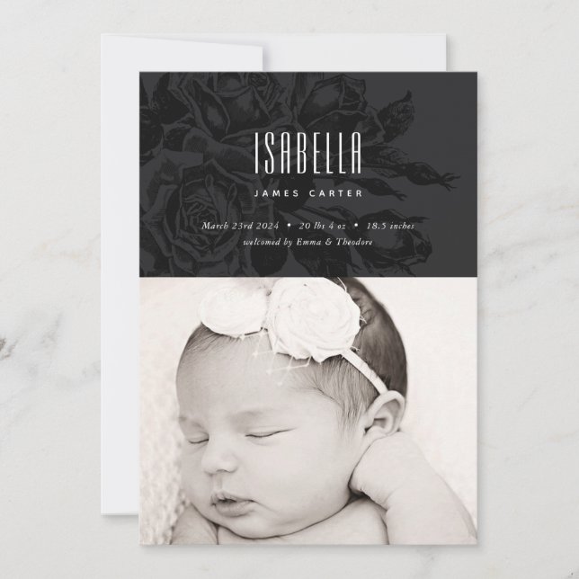 Gothic Beauty Vintage Rose Birth Announcement (Front)